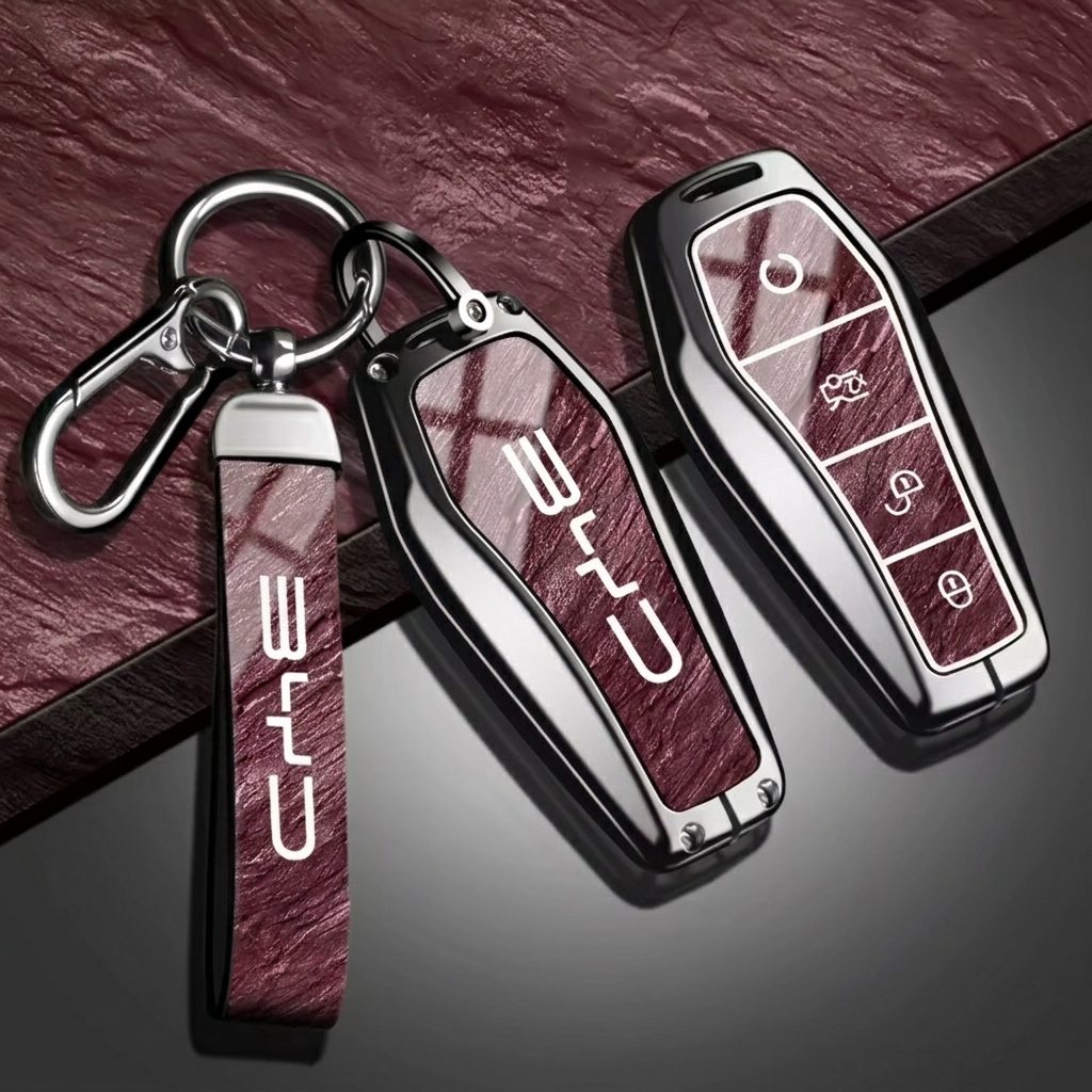 Coque de clé BYD bordeaux GHAYT STORE avec dragonne assortie